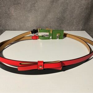 Kate Spade Red Bow Belt and Black straight Belt Set women’s Sz Large